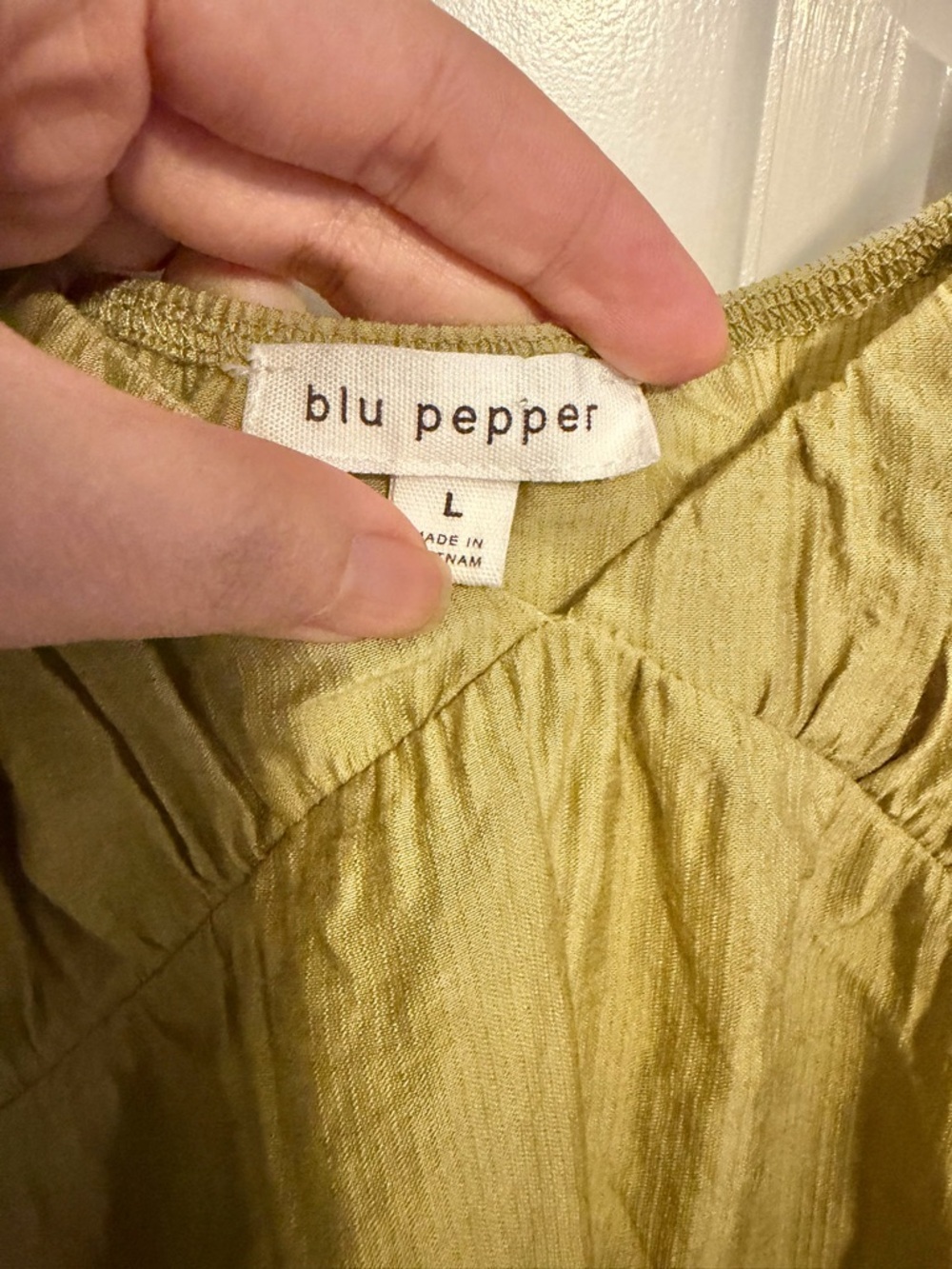 Blu Pepper Babydoll Mini Dress Large Olive Green Tiered Ruffle Boho Cottagecore - Picture 6 of 8
